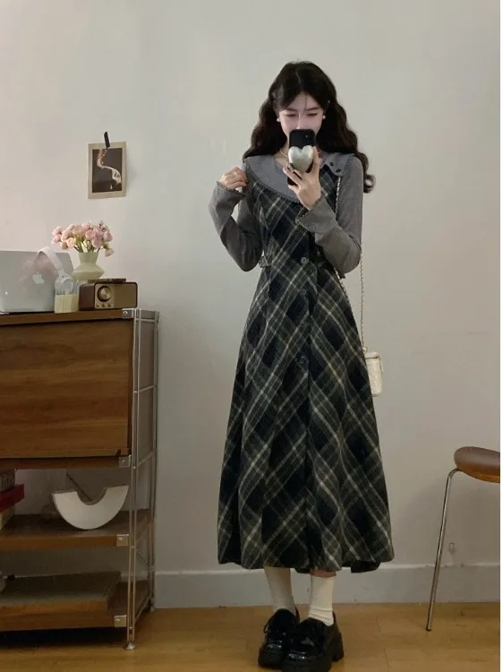 

plus Size Women's Vintage Cheered Vest Dr Autumn Winter New Sle Base irt Trendy High Waist Knitted Woolen Long Sve