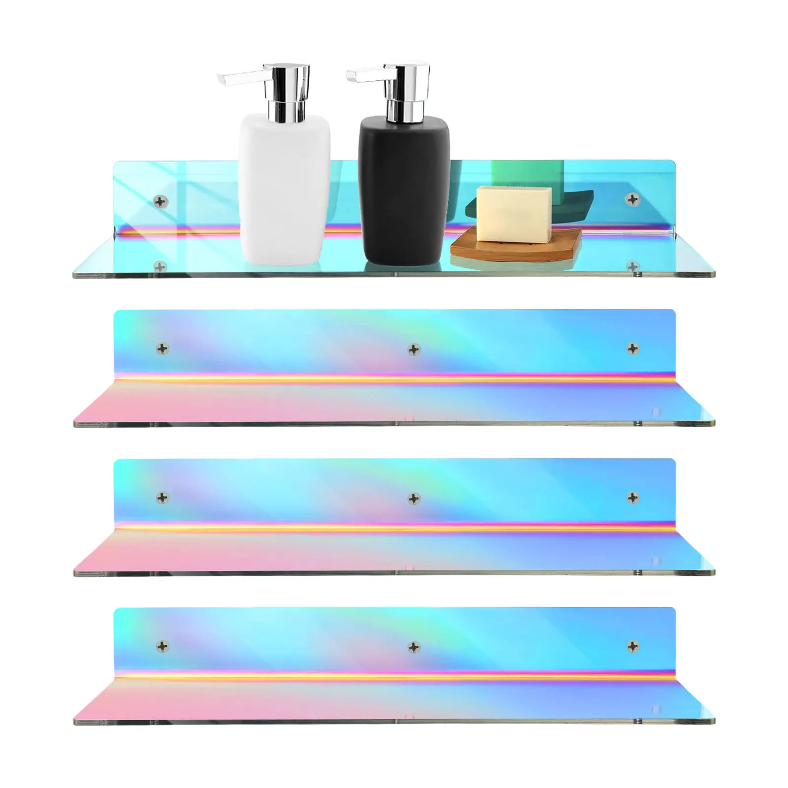 

Acrylic Floating Shelves 4Pcs Iridescent Acrylic Floating Shelves Wall Mounted Floating Acrylic Shelves With Screws And Tubes