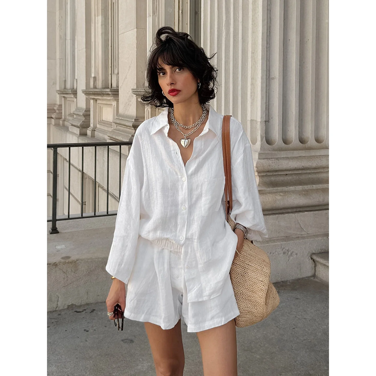 

Комплект из хлопковой рубашки с длинным рукавом и шорт Lazy Feel, женский модный ансамбль, зимняя коллекция, повседневная одежда, костюм из двух предметов