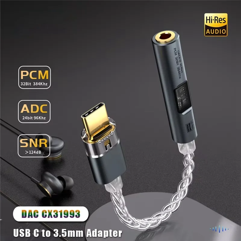 New-BA23 USB Type C To 3.5 Mm Jack Adapter Headphone Amp DAC USB C Audio AUX Converter Decoder CX31993 PCM 32Bit 384Khz