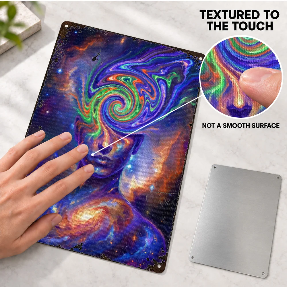 Cosmic Consciousness Psychedelic Portrait Aluminum Poster Astronomy Graphic Man Cave Wall Art Personalized Metal Sign Fan Gift