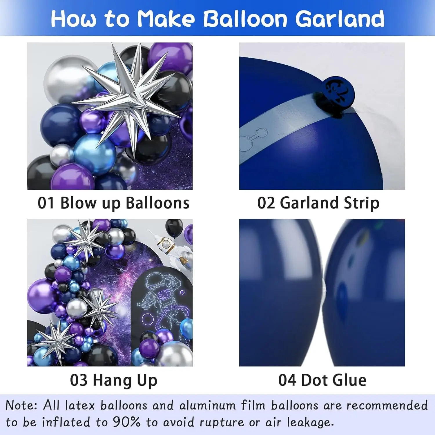 108 قطعة من بالونات الفضاء المعدنية باللون الأزرق والأرجواني والفضي، بالونات رائد فضاء جالاكسي للأطفال الأولاد، ديكور حفلات أعياد الميلاد #5