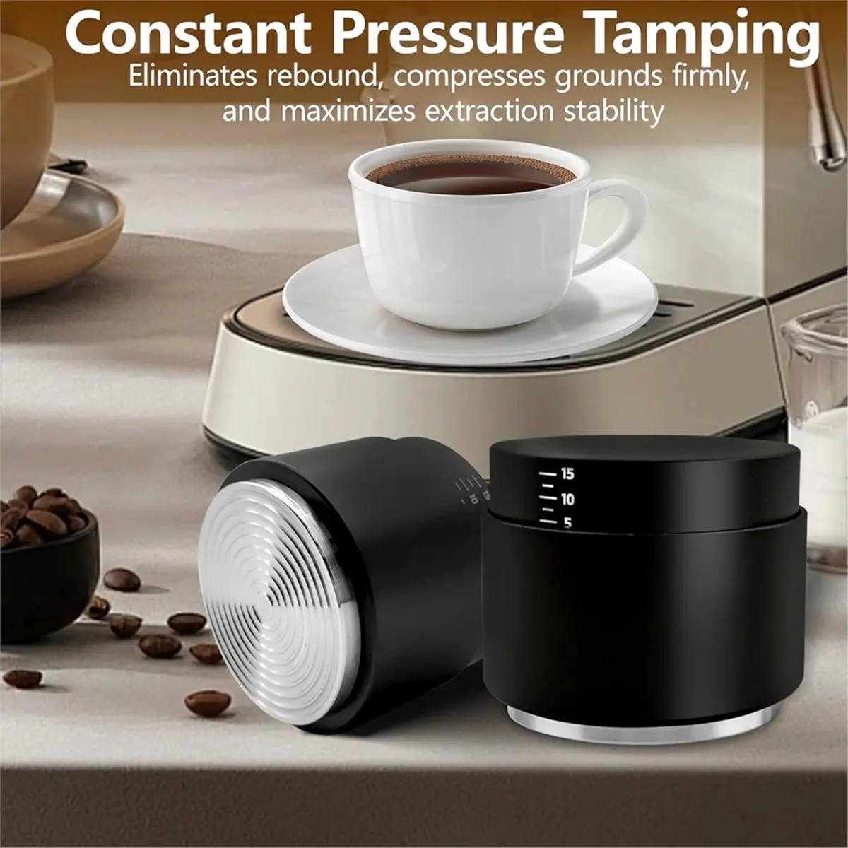 Coffee Distributor and Tamper with WDT Tool Espresso Distribution Tool Constant-Pressure Coffee Tamper with Scale 51MM