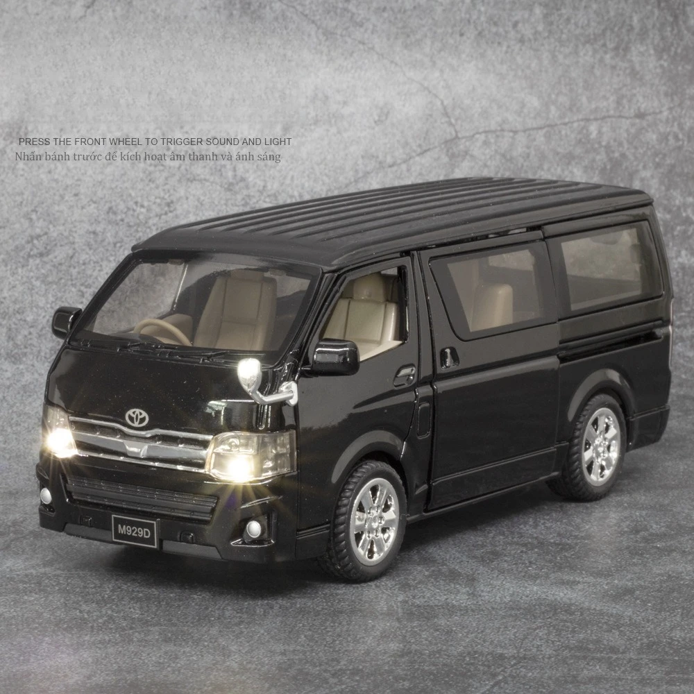 1:32 Scale HIACEของเล่นรถรุ่นโลหะผสมDiecast MPVประตูเปิดดึงกลับเสียงธุรกิจกระเป๋าเดินทางนําเสนอสําหรับชาย