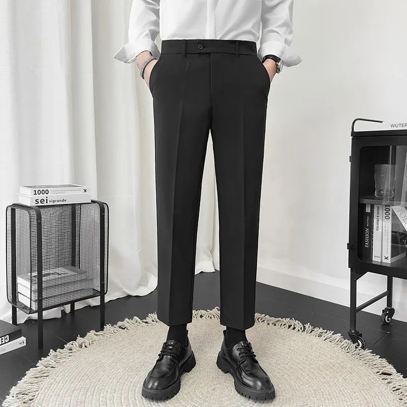 

Men's Busin Casual Trousers Autumn Winter Nine Points Drapey Straight Leg Pants Faion Urban Sle Youth Suitable