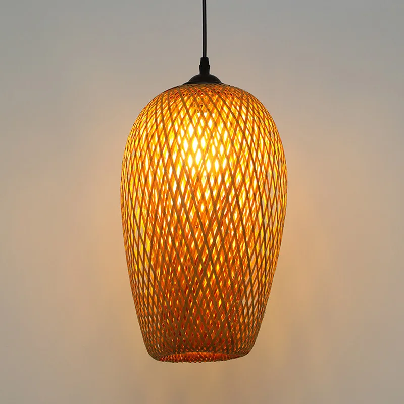 Ręcznie robiony Rattan bambusowy wisiorek LED światła Vintage tkane żyrandole E27 żarówka lampa wisząca restauracji zawieszenie połysk