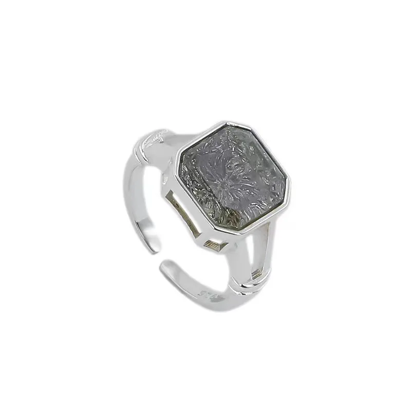 Anillo de Plata de Ley 925 con piedra cuadrada única para mujer, joyería Vintage abierta para los dedos, alergia para fiesta, regalo de cumpleaños