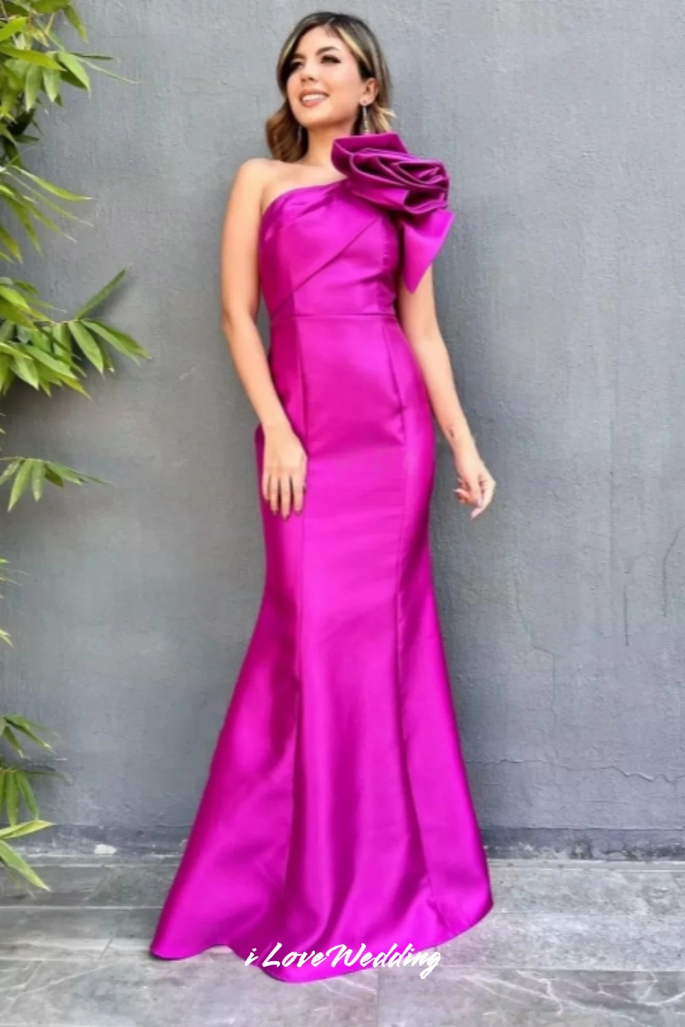 

Purple One Shoulder Evening Dresses 2025 Satin Sleeveless Flower Pleated Mermaid Floor-Length Wedding Party Dresses Customized