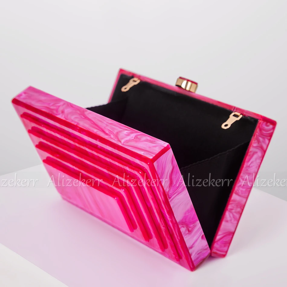 Pochette da sera con scatola acrilica multistrato da donna eleganti borse e borsette rosse rosa borse a tracolla a catena da donna festa di nozze