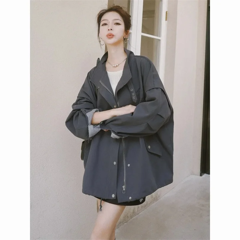 Oversize Tooling Wind Trench Coat Women's Spring And Autumn 2025 New Short Small Niche High-Grade Fashion Windbreaker Female Top