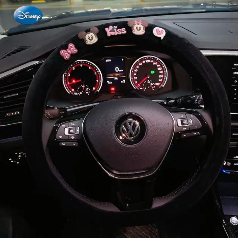 Disney cute car interior steering wheel cover short plush handlebar cover non-slip sweat-absorbent direction cover cartoon