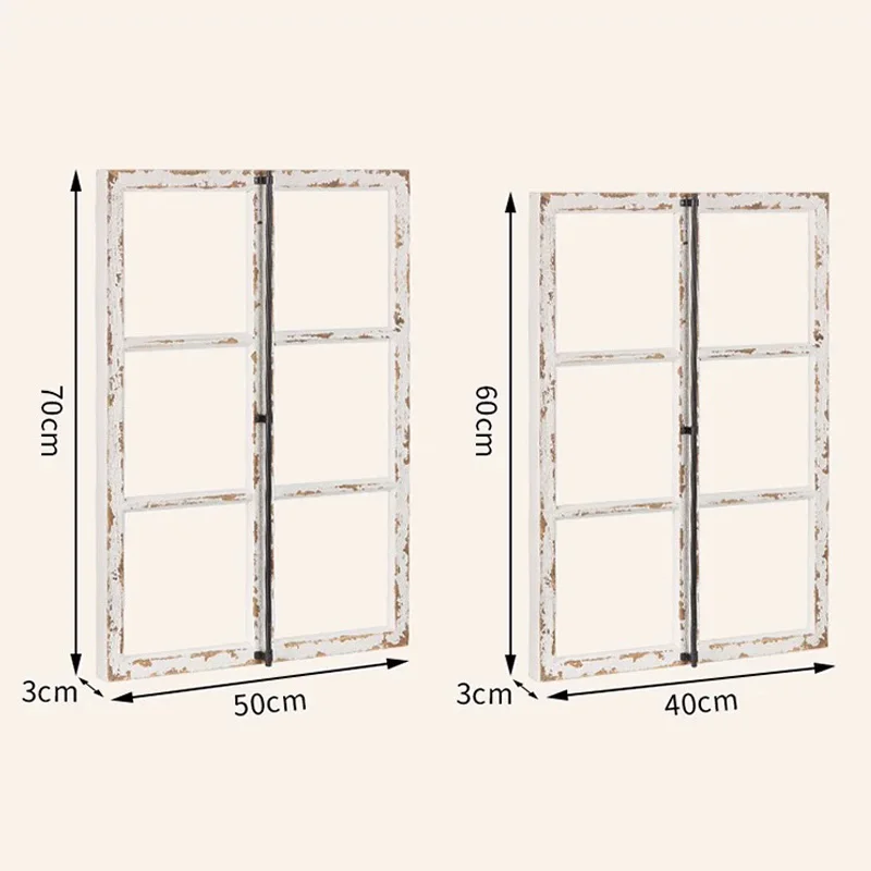 Rustic Farmhouse Decorative Window Frame, White Distressed Wood, 2 Sizes Available, 70x50cm and 70x40cm, Vintage Style Photo Pro