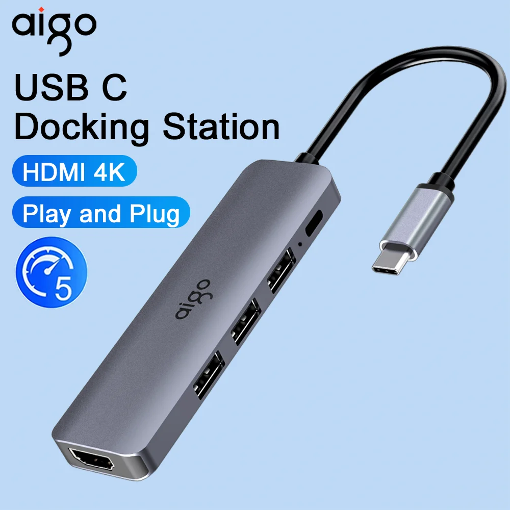 AIGO USB C Docking Station Type-C to HDMI PD100W 5Gbps Adapter for Pc Laptop Accessories Macbook Pro Expander USB-C Splitter
