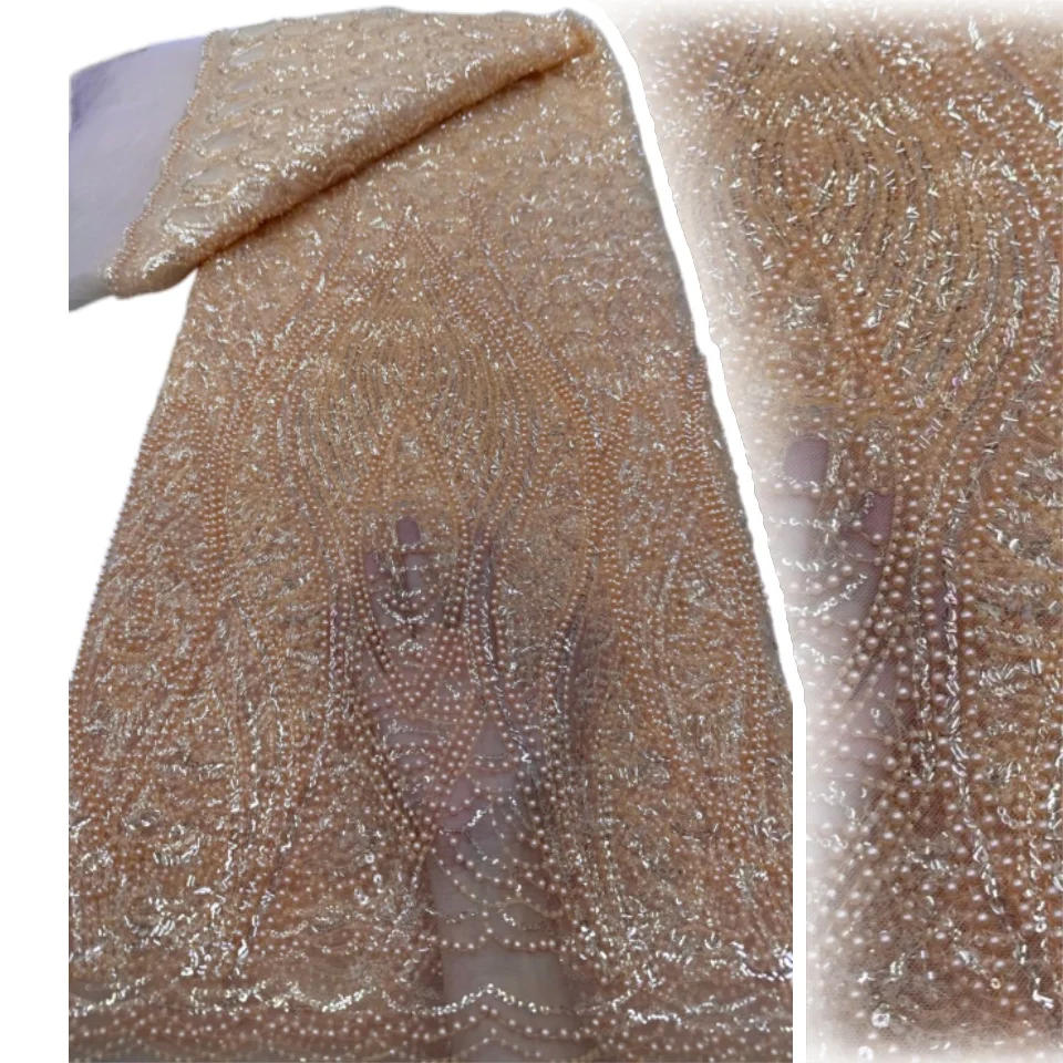 

5 ярдов африканского кружевного полотна с бисером для жениха, нигерийское кружево с пайетками 2026 года для женских свадебных и праздничных платьев, для шитья, 2388