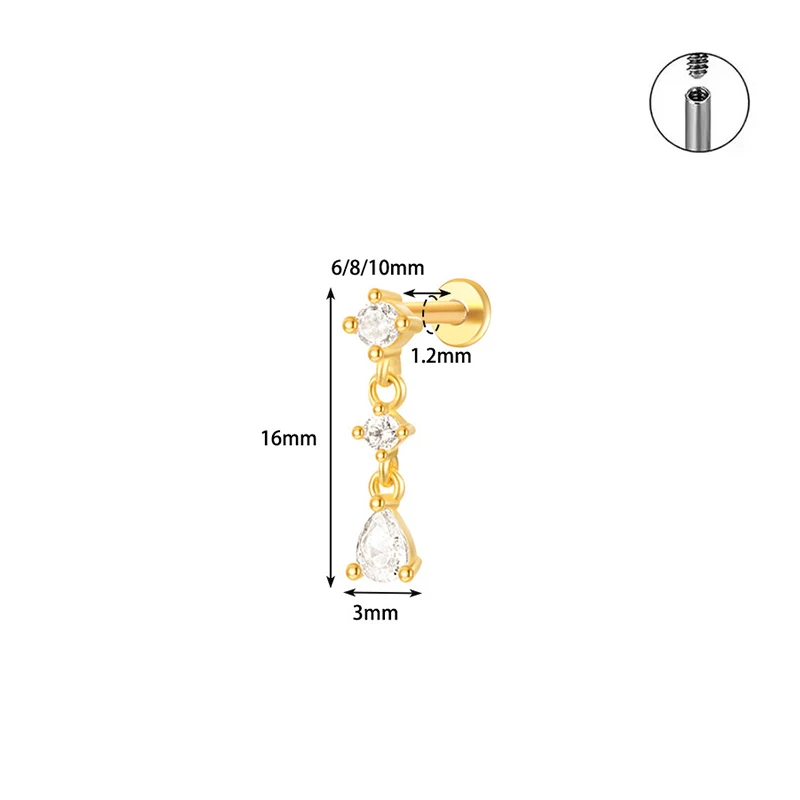 

1PC ASTM F136 Piercing Labret Stud Internal Thread Lip Stud Zircon Flower Pendant Helix Daith Tragus G23 Titanium Jewelry 16G