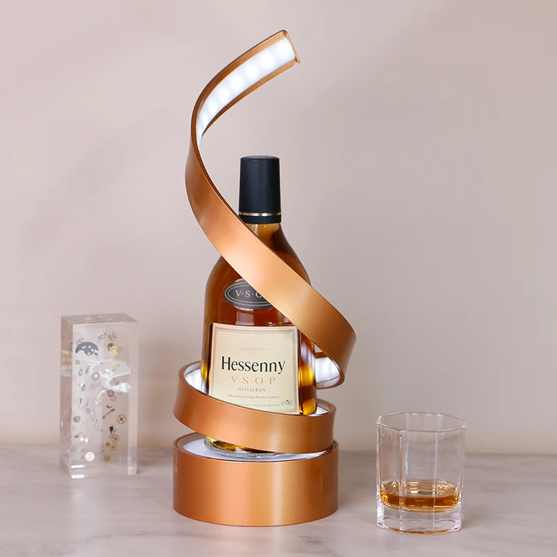 

Custom Rechargeable Champagne Bottle Glorifier Metal Wine Rack Luminous Display Stand for Wine Display