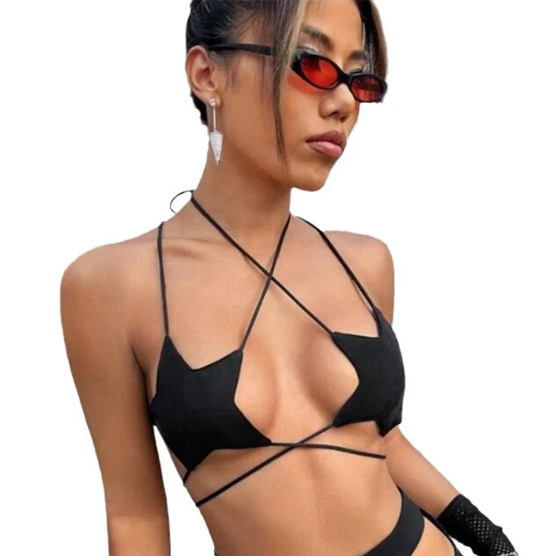 Années 2000 Style européen américain Sexy Punk gothique étoile à cinq branches haut été rue cordon Sexy fronde dos nu mode gilet