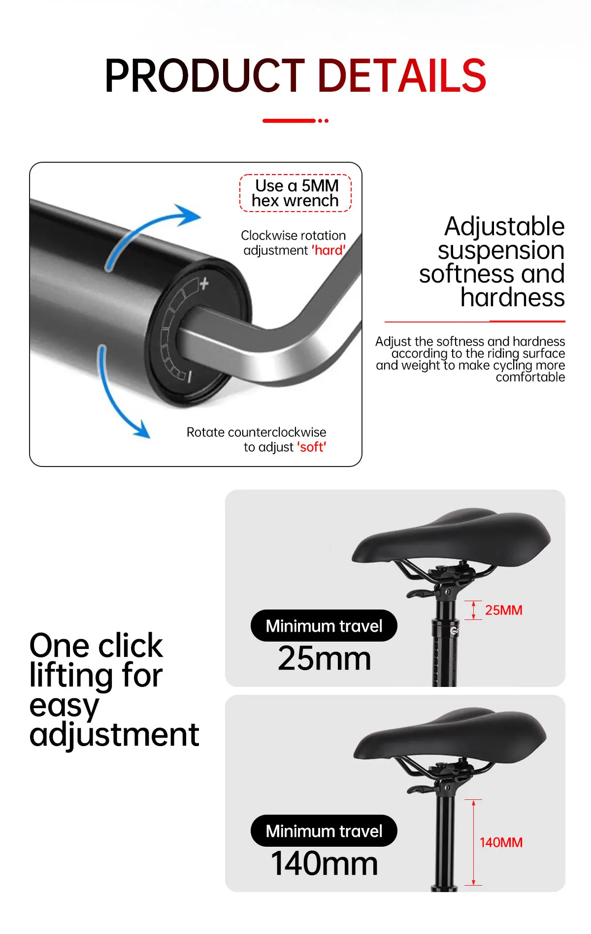 TESNO MTB Rennrad Sattelstütze Dropper Manuelle Reise Höhenverstellbare hydraulische Federung 30,9/31,6 Fahrradstütze – Detail 10