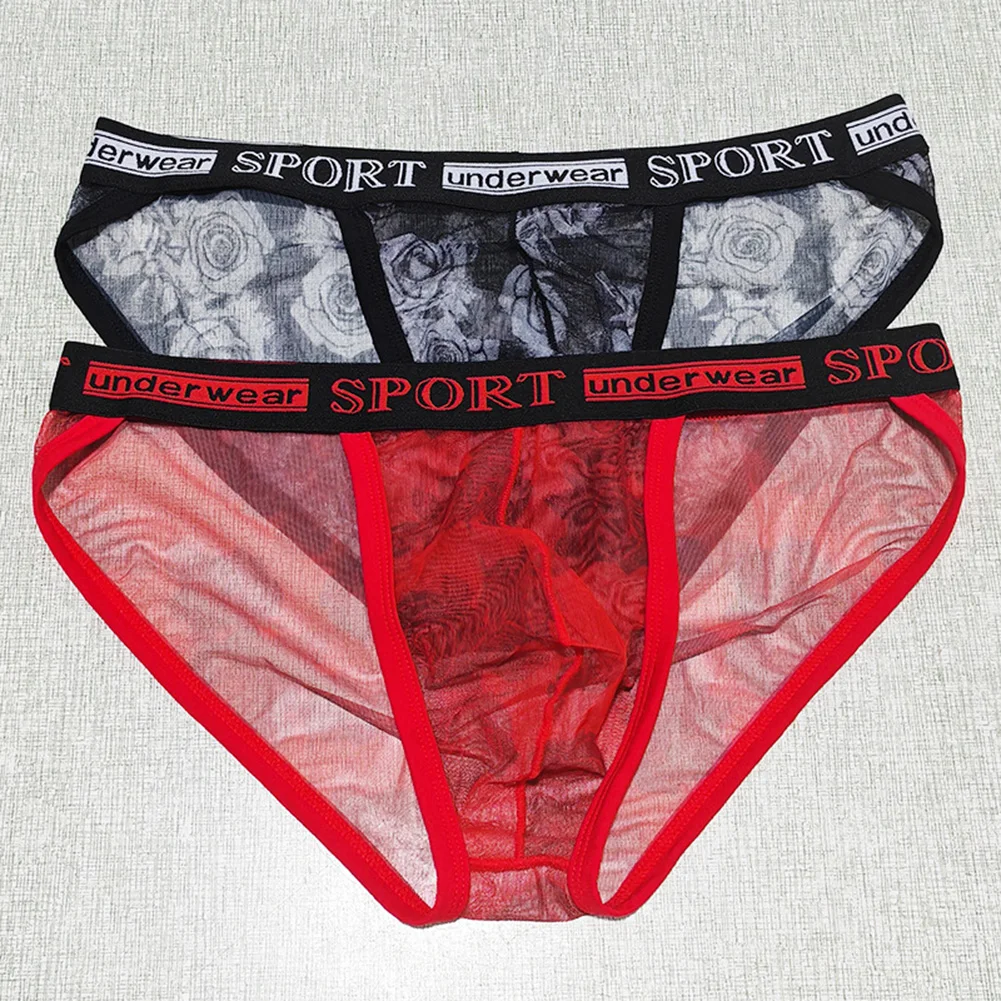 ملابس داخلية للرجال سراويل داخلية مثيرة مطبوعة بالورود عالية الشوكة ومنظور ملابس داخلية سراويل داخلية شبكية