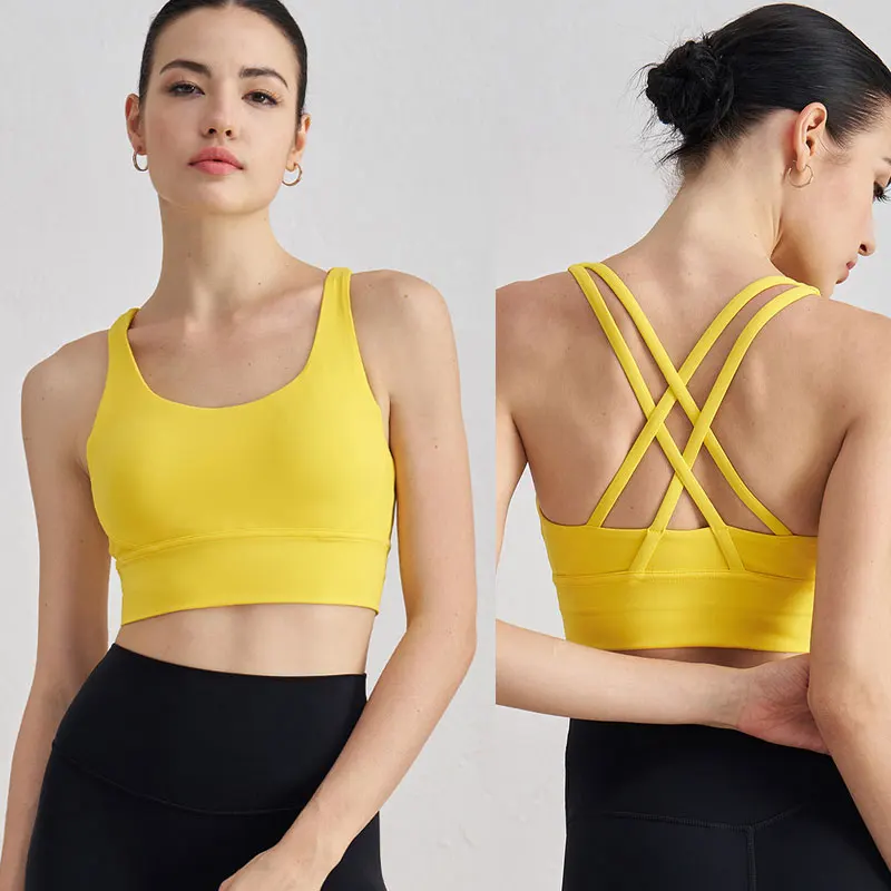 

Nylon Top Bra Sexy Breathable Underwear For Gym Solid Color Fitness Yoga Bras Race Back Sports Bra️