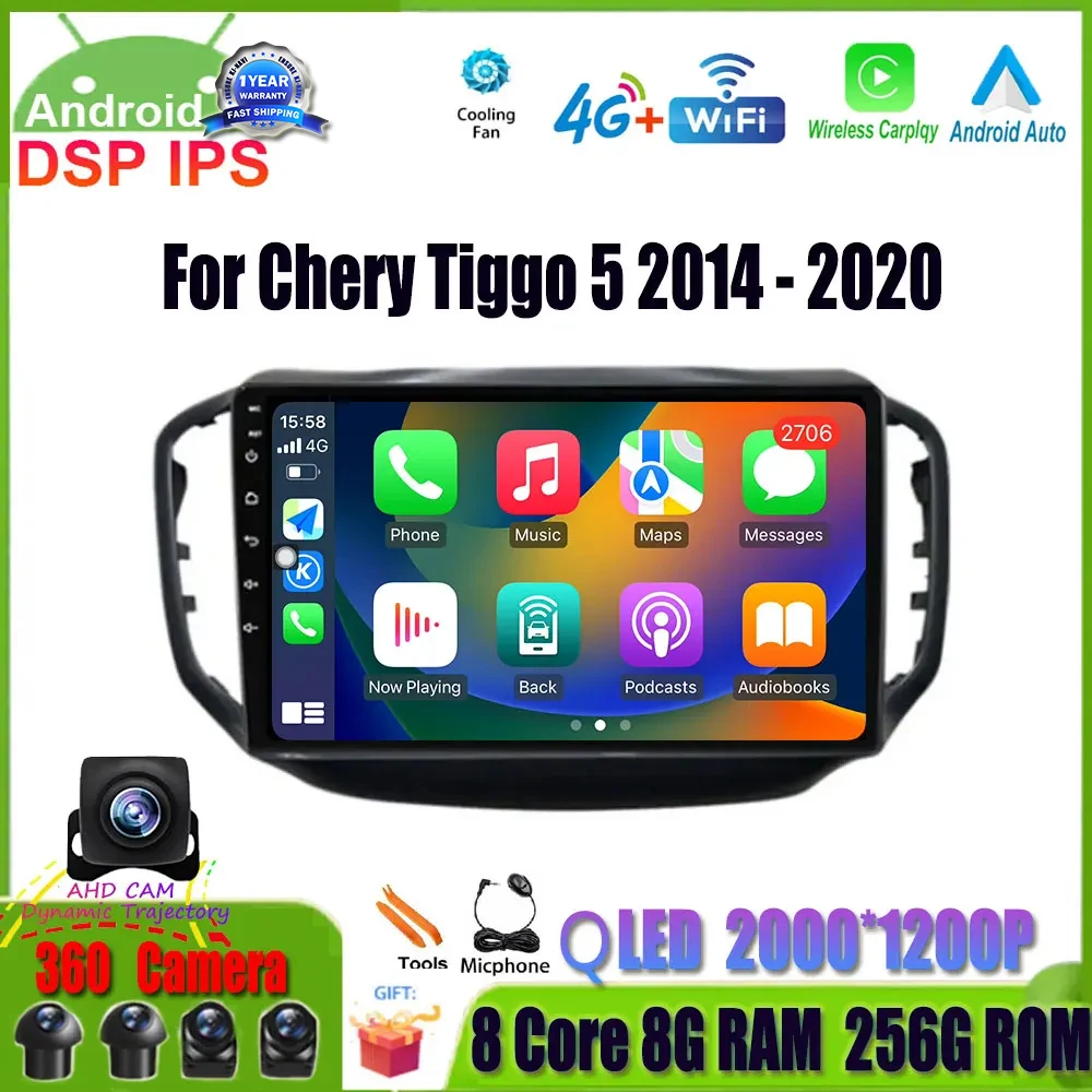 

For Chery Tiggo 5 2014 - 2020 Android 14 QLED Screen Car Radio Auto Multimedia Video Player Navigation GPS DSP 4G Lte Tools