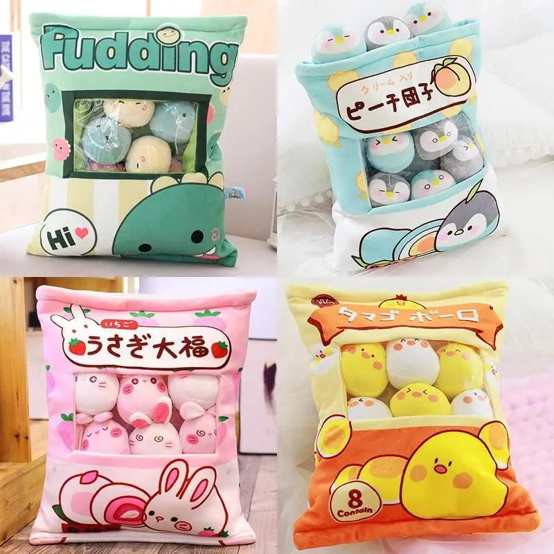 

A Large Bag of Snacks Pillow Bunny Doll Cushion Dinosaur Penguin Cherry Blossom Snack Bag Household Mini Pillow Kawaii Ornaments