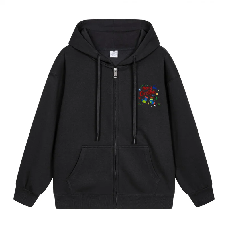 

Men's Zip-Up Hoodie Black Hoodie Black Hoodie With Colorful Logo On Front Panel Christmas in 2025 Festive Print