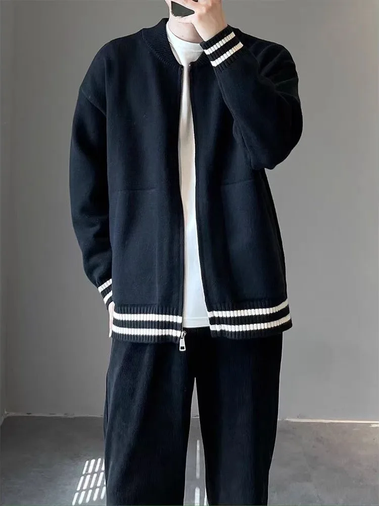

High-End Bla Knitted Baseball Jaet Zipper Cardigan Men's Casual Loose Versatile Sweatirt Outerwear Korean Trend