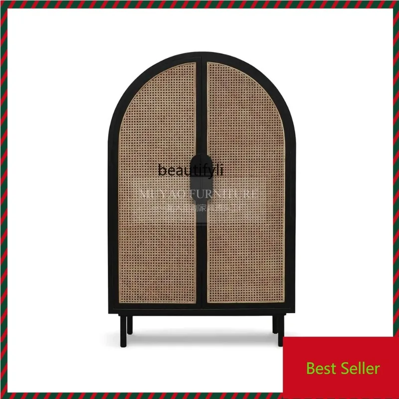 

M71 American retro rattan arched dining side wine cabinet high cabinet living room entrance decorative cabinet arch