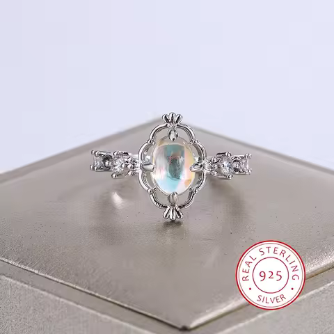 Beautiful S925 Silver Ring for Women Fashion Moonstone Ring Creative Engagement Jewelry Anniversary Gift Wedding Ring
