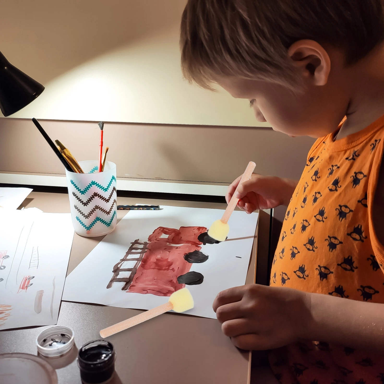 20Pcs Kids DIY Sponge Brush Wooden Handle Perfect Graffiti Develop Imagination Sufficient Number Size Round Sponge