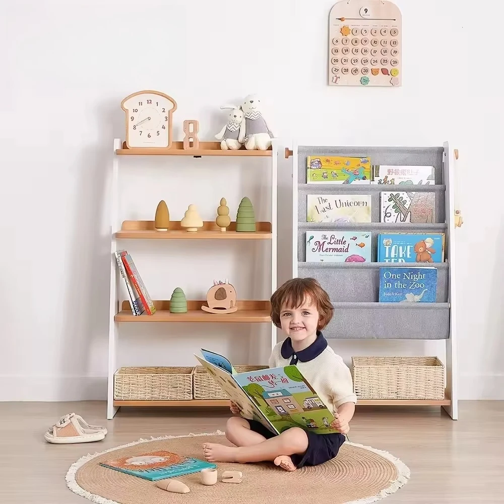 4 Tier Modern Wooden Kids Bookshelf Set 4 Shelves Storage for Bedroom Toy & Book Organizer