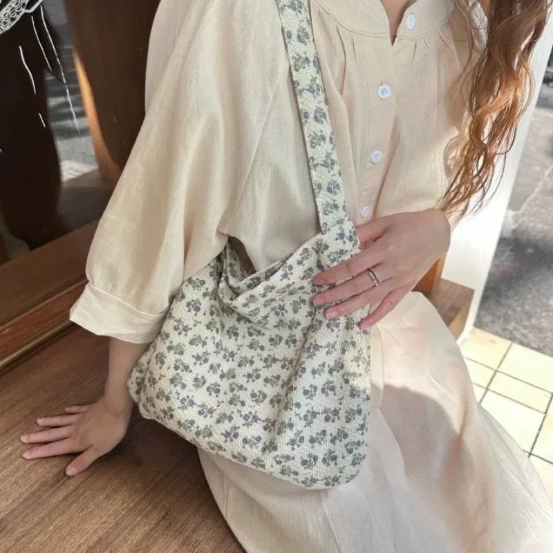 With Silk Ribbon Shoulder Bag Fashion Floral Large Capacity Women Bag Shopper Tote Bags Women