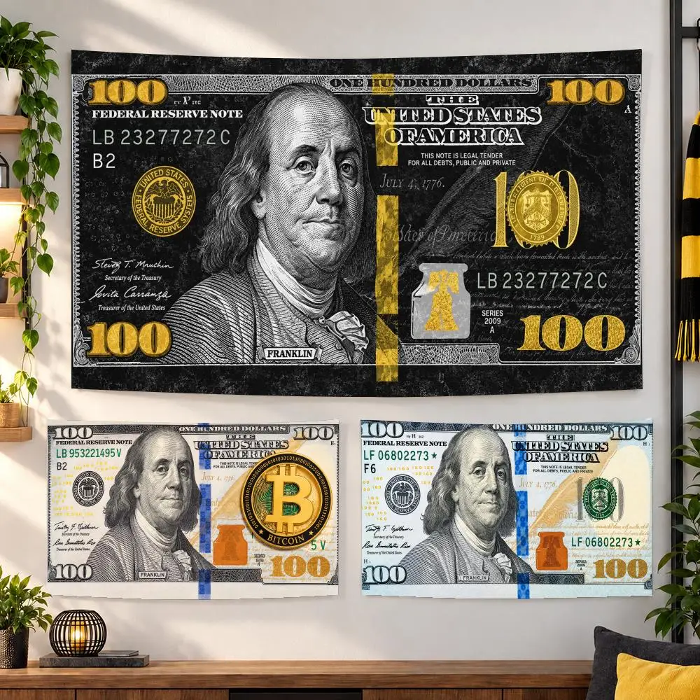 Dollar Bill Franklin Portraits Tapestry Custom Living Bedroom Party Dormitory Interior Wall Bohemian Decoration Attached Clip