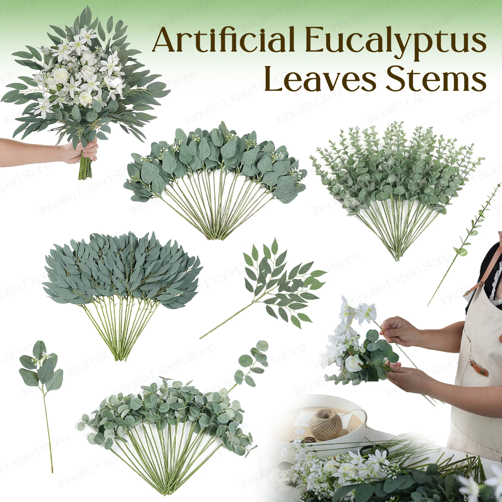 120 Pcs Artificial Eucalyptus Stems Fake Willlow Leaves Real Touch Leaf Wedding Arrangement for Baby Shower Engagement Birthday