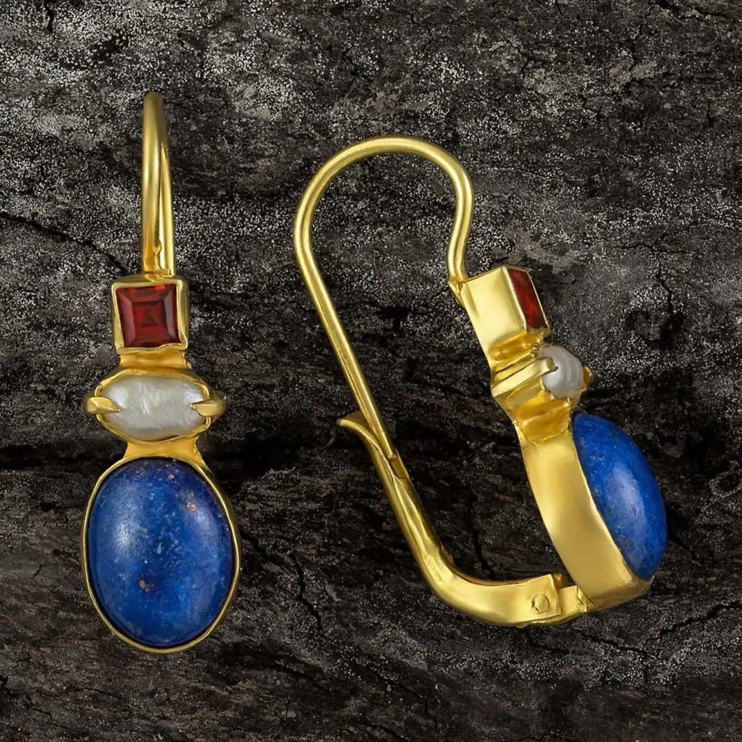 Vintage Court Gold Color Ornate Earrings for Women Creative Ethnic Style Imitation Turquoise Earrings Party Jewelry Gifts