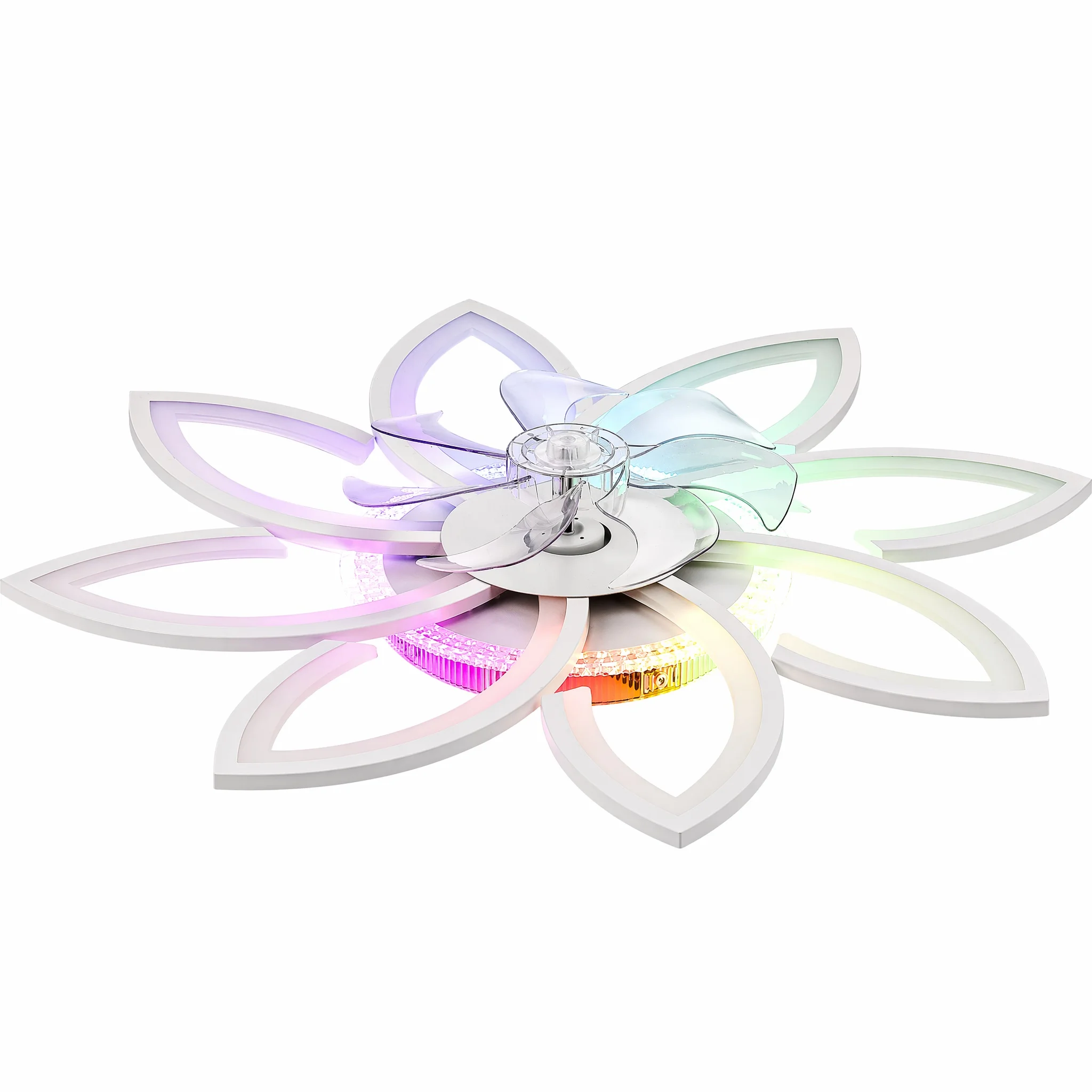 Deckenventilator mit RGBW dimmbarer LED-Beleuchtung und Fernbedienung, 72W Deckenventilator mit Lichtern für Wohnzimmer, Schlafzimmer, Sechsgang-Ventilator, Acryl-Deckenleuchte
