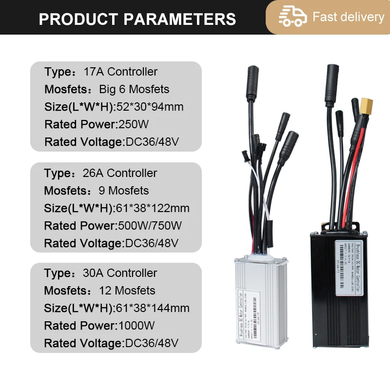 E-Bike 3 Mode Sinewaves Controller 17A26A30A Electric Bicycle Motor Brushless Controller 250W-1000W with LCD Display