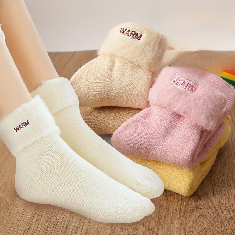 1 Pair Soild Furry Fashion Leg Socks for Baby Girl Boy Winter Autumn Warm Calf Sock Thickening Windproof Children Middle Socks