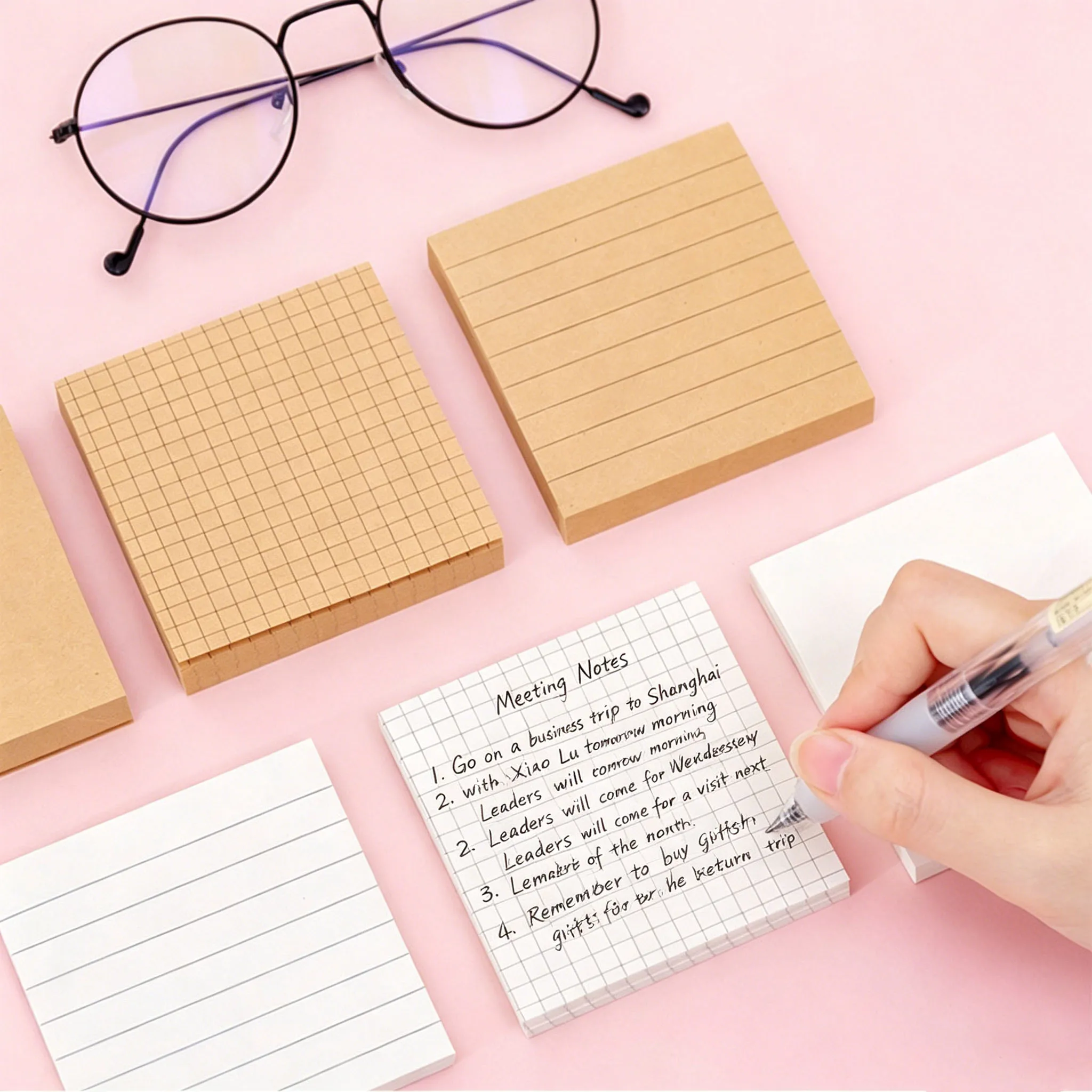 80 Sheets/480 Sheets Creative Tear‑able Sticky Notes, Grid Lined Self‑Adhesive Notepad, Portable Memo Message Notebook for Stude