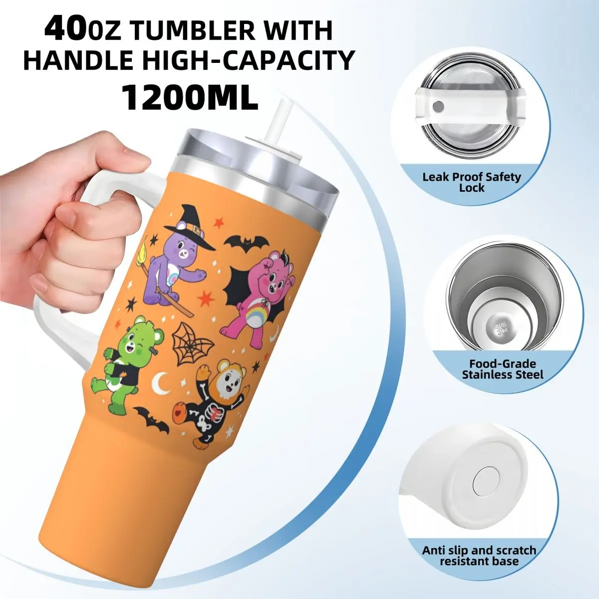 Stainless Steel Tumbler Care Bears Halloween Thermal Mug Heat Preservation Cold Drink Car Mugs Travel Design Water Bottle