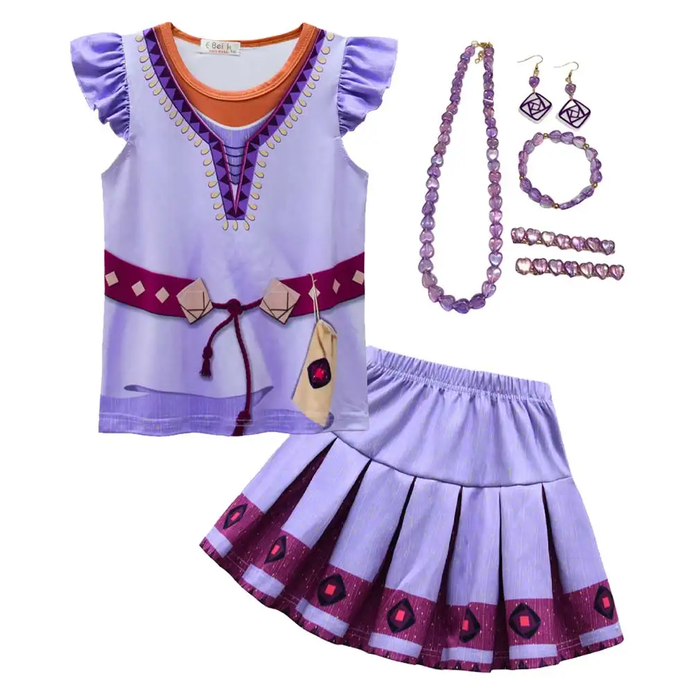 Movie Cos Asha Cosplay Costume Outfits Fantasy Dress Accessories Fantasia For Children Girls Roleplay Halloween Carnival Suit