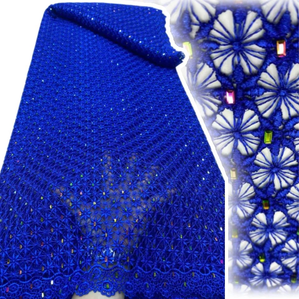 

Blue Fashion Style African Beaded Lace Fabric 2025 High Quality Lace Cotton Cord Lace Fabric Nigerian Guipure Embroidery SZ1469