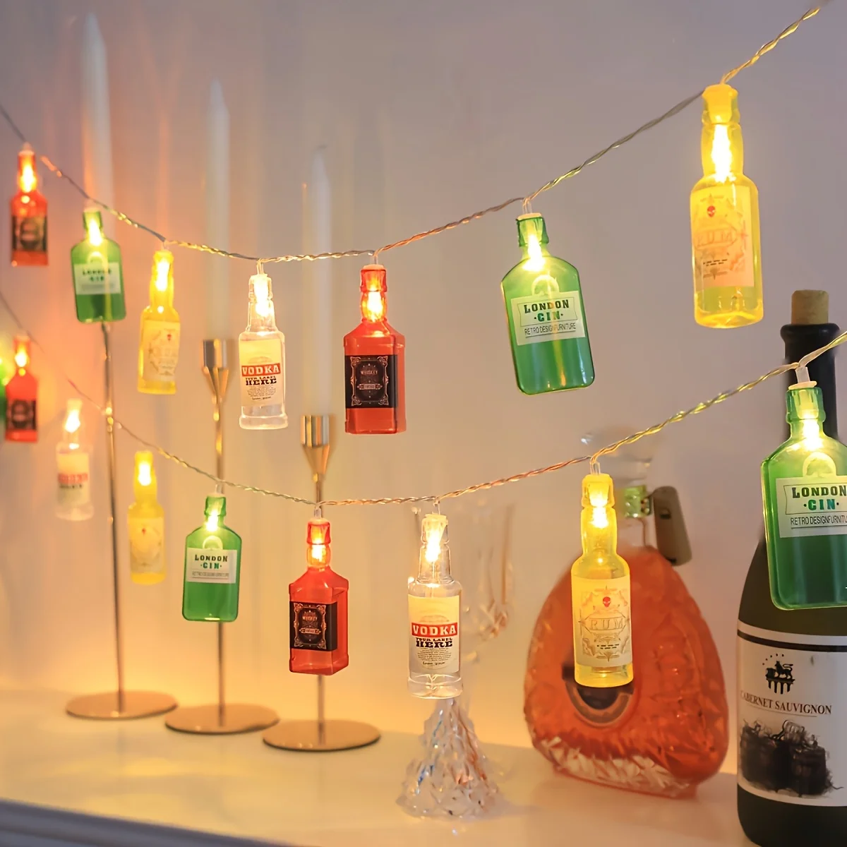 1 Stück LED-Lichterkette in Form einer Plastikweinflasche für Feiertagsdekoration, tropische Hochzeits- und Partydekoration