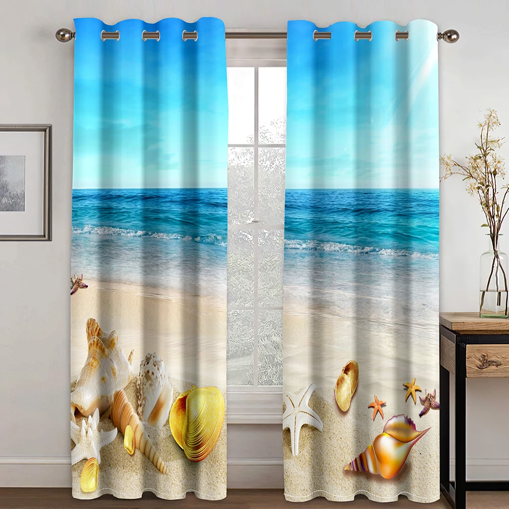 High Quality Waterproof Bathroom Curtain blue seaside curtains 3D Printing Modern Fashion Home Decor