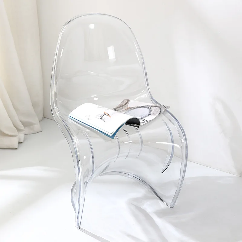 White Dining Chair, Transparent Plastic Chair, Backrest, Casual Negotiation Chair, Creative Makeup Stool