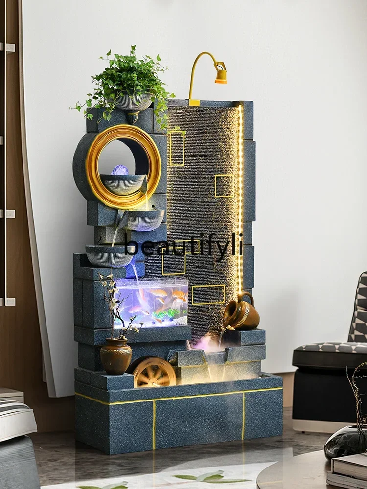 

A44 Living room water curtain wall partition floor decoration entrance fountain ornament circulation water feature