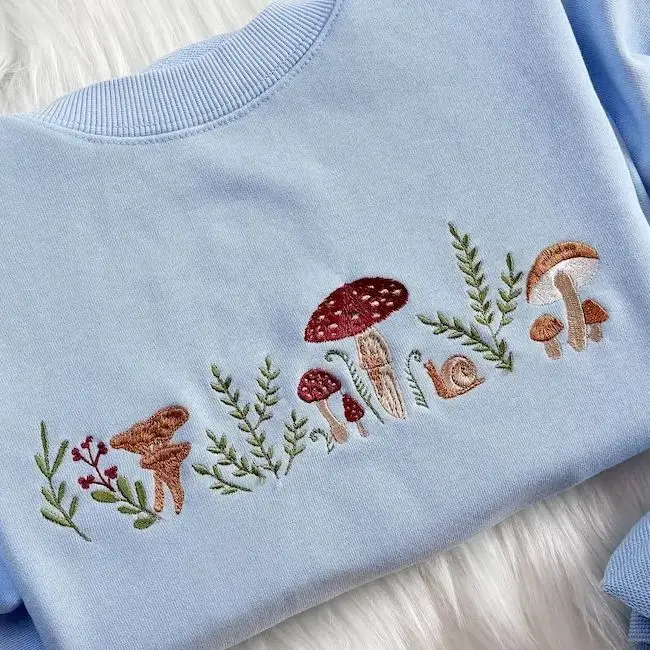 

Colorful Embroidered Mushrooms Are Fresh and Cute Casual Daily Wear Unisex Sweatshirt Versatile Stylish Pullover Retro Vintage