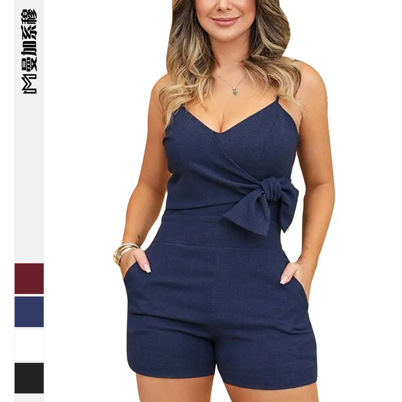 Solid Spaghetti Strap Buttoned Romper