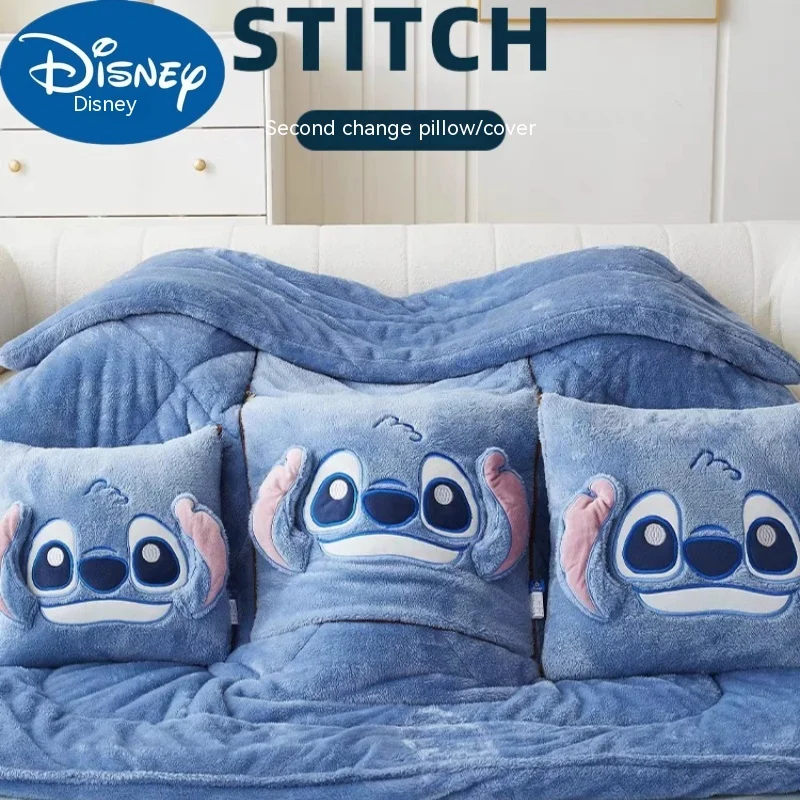 Manta de almohada de franela gruesa para sala de estar, manta de siesta, decoración linda, 2 en 1, Kawaii, Stitch, Disney